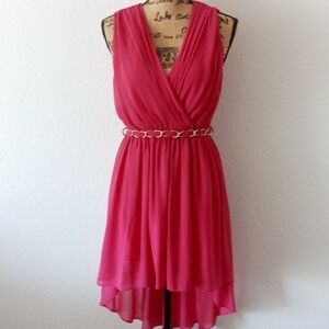 French Connection Grecian Draped Sleeveless Dress with Gold Chain Belt